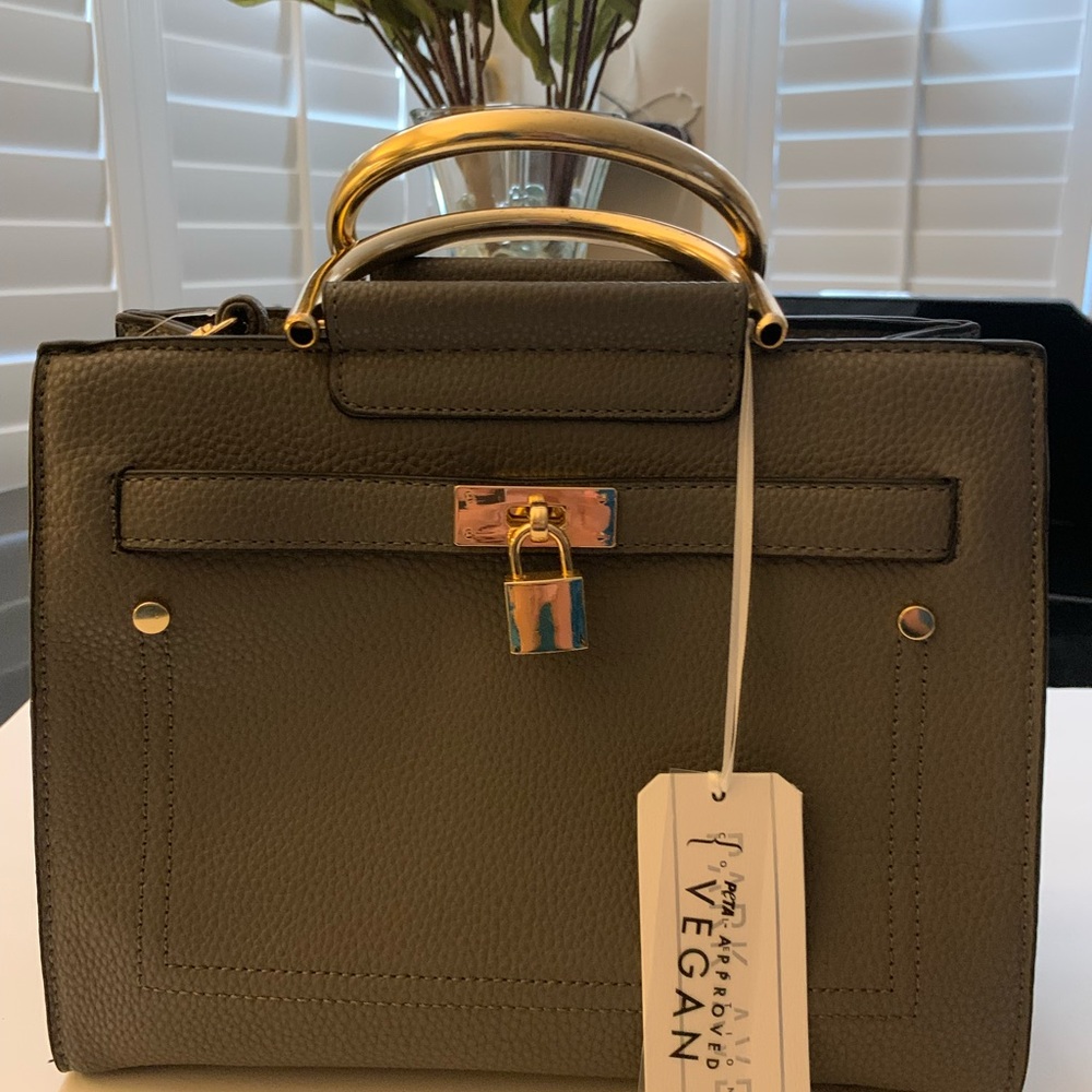 Vegan Leather Gray Crossbody Satchel Top Handle Bag